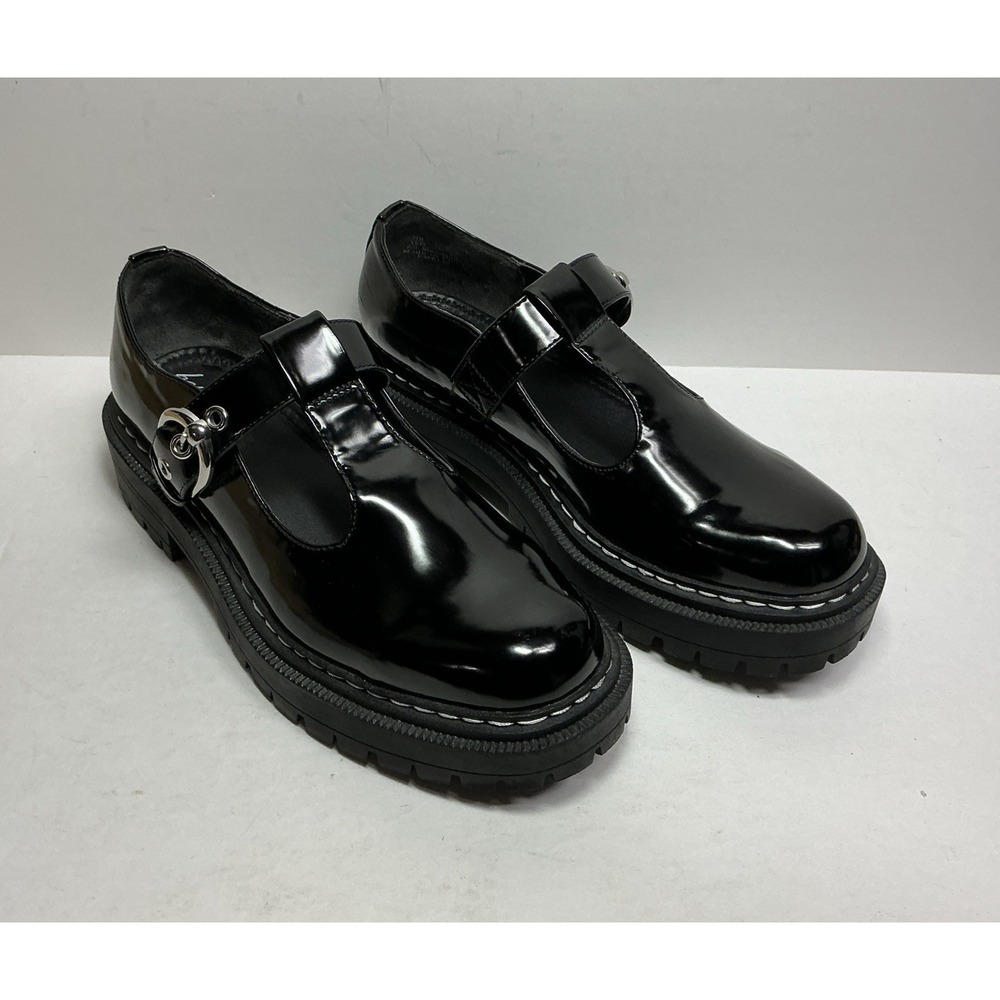 Circus by Sam Edelman Black Patent Mary Jane Loafers with Silver Buckle
